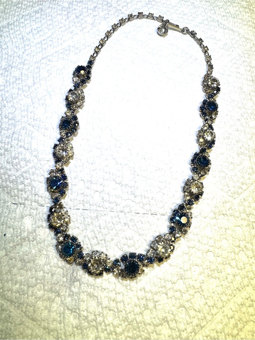 Vintage Rhinestones and Blue Crystal Necklace.